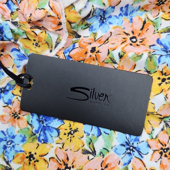 Silver Jeans Co. Girls Floral Pink Orange Blue Ruffled Crop Tank Top Size L Kids - Picture 5 of 9